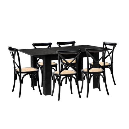 160cm Extendable Dining Table with Dining Chairs Geometric Black