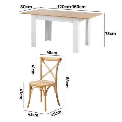 Extendable Dining Table with 4/6PCS Chairs Crossback