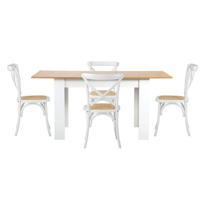 160cm Extendable Dining Table with 4PCS/6PCS Chairs Crossback White