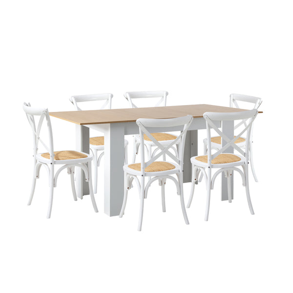  160cm Extendable Dining Table with 4PCS/6PCS Chairs Crossback White