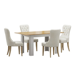 160cm Extendable Dining Table with 4PCS Chairs Velvet Beige
