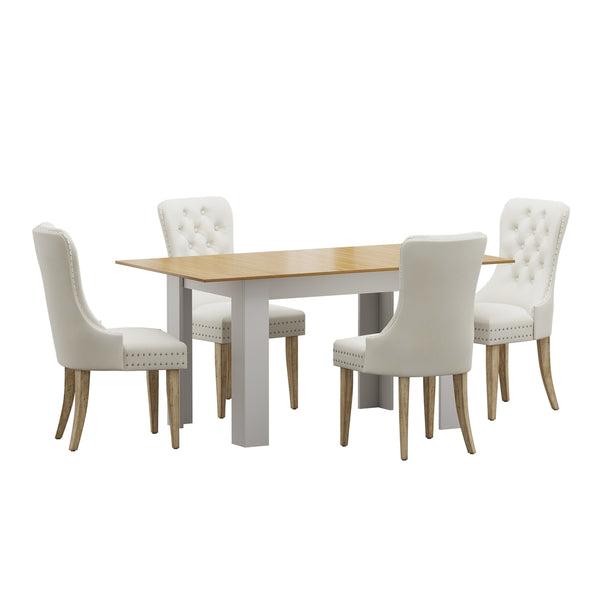 160cm Extendable Dining Table with 4PCS Chairs Velvet Beige