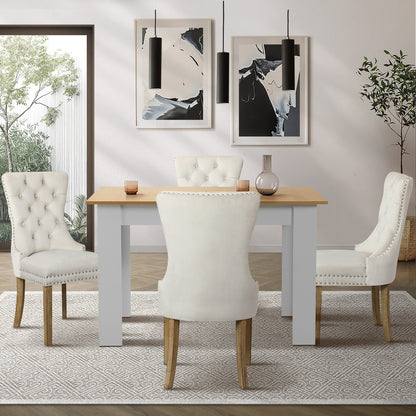 160cm Extendable Dining Table with 4PCS Chairs Velvet Beige