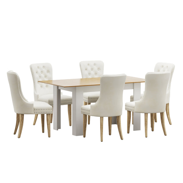  160cm Extendable Dining Table with 6PCS Chairs Velvet Beige
