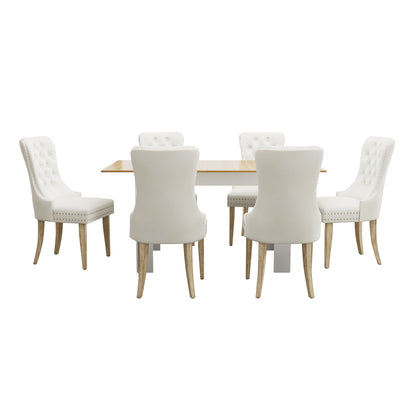 160cm Extendable Dining Table with 6PCS Chairs Velvet Beige