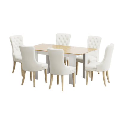 160cm Extendable Dining Table with 6PCS Chairs Velvet Beige