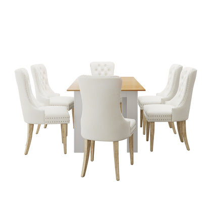 160cm Extendable Dining Table with 6PCS Chairs Velvet Beige