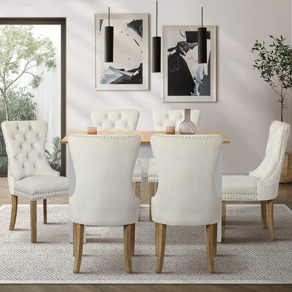 160cm Extendable Dining Table with 6PCS Chairs Velvet Beige