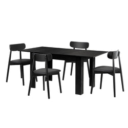 160cm Extendable Dining Table with 4x Dining Chairs PU Leather Black