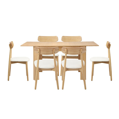Extendable Dining Table with 4x/6x Dining Chairs PU Leather Natural/White