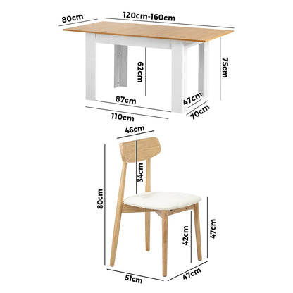 Extendable Dining Table with 4x/6x Dining Chairs PU Leather Natural/White