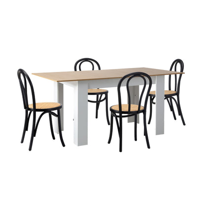 160cm Extendable Dining Table with 4PCS Crossback Chairs Black