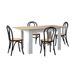160cm Extendable Dining Table with 4PCS Crossback Chairs Black