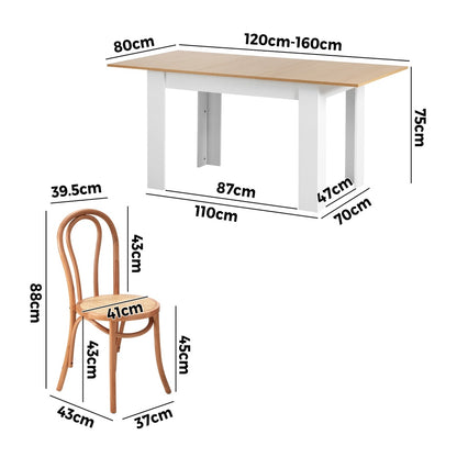 160cm Extendable Dining Table with 6PCS Crossback Chairs White