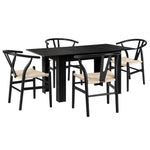 160cm Extendable Dining Table with 4x/6x Hans Wegner Dining Chairs Black