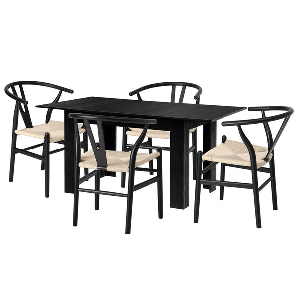  160cm Extendable Dining Table with 4x/6x Hans Wegner Dining Chairs Black