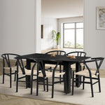 160cm Extendable Dining Table with 4x/6x Hans Wegner Dining Chairs Black