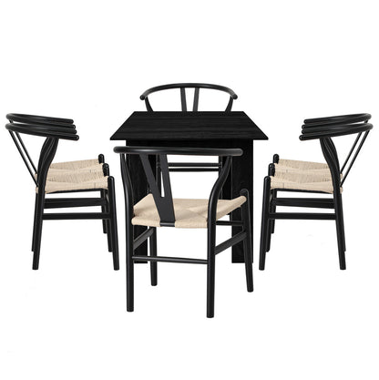 160cm Extendable Dining Table with 4x/6x Hans Wegner Dining Chairs Black