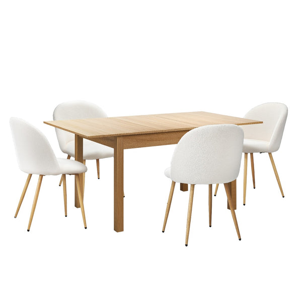  5PC Extendable Dining Table Set with Chairs Modern Natural & White