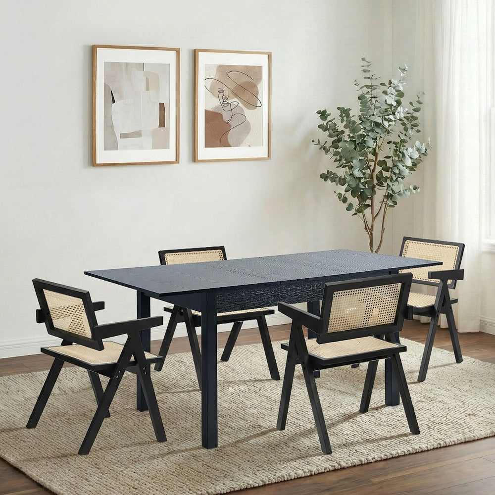 5&7 Piece Dining Table With Chairs Wooden Rattan Dining Set Black