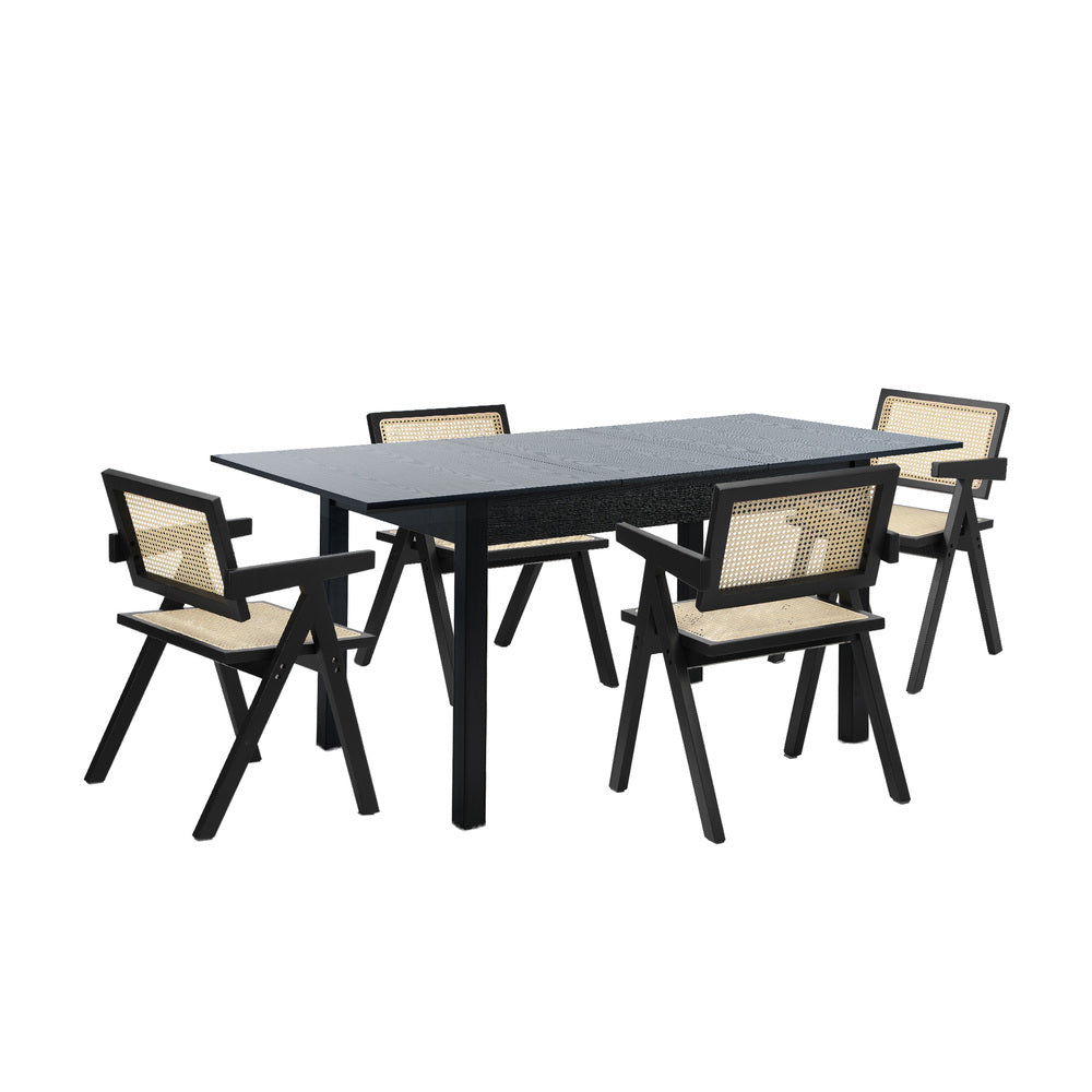 5&7 Piece Dining Table With Chairs Wooden Rattan Dining Set Black