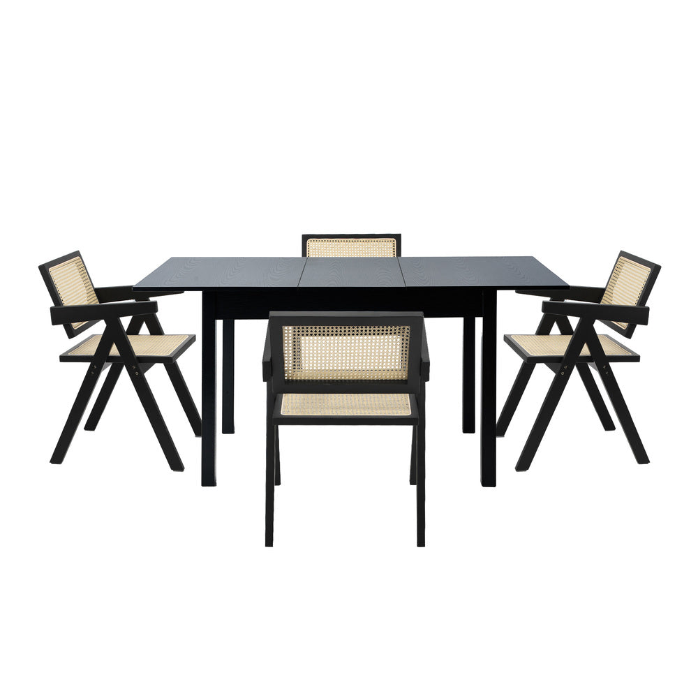 5&7 Piece Dining Table With Chairs Wooden Rattan Dining Set Black