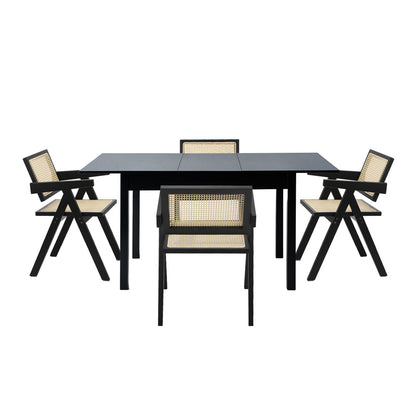5&7 Piece Dining Table With Chairs Wooden Rattan Dining Set Black