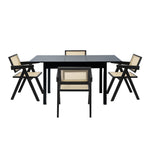 5&7 Piece Dining Table With Chairs Wooden Rattan Dining Set Black
