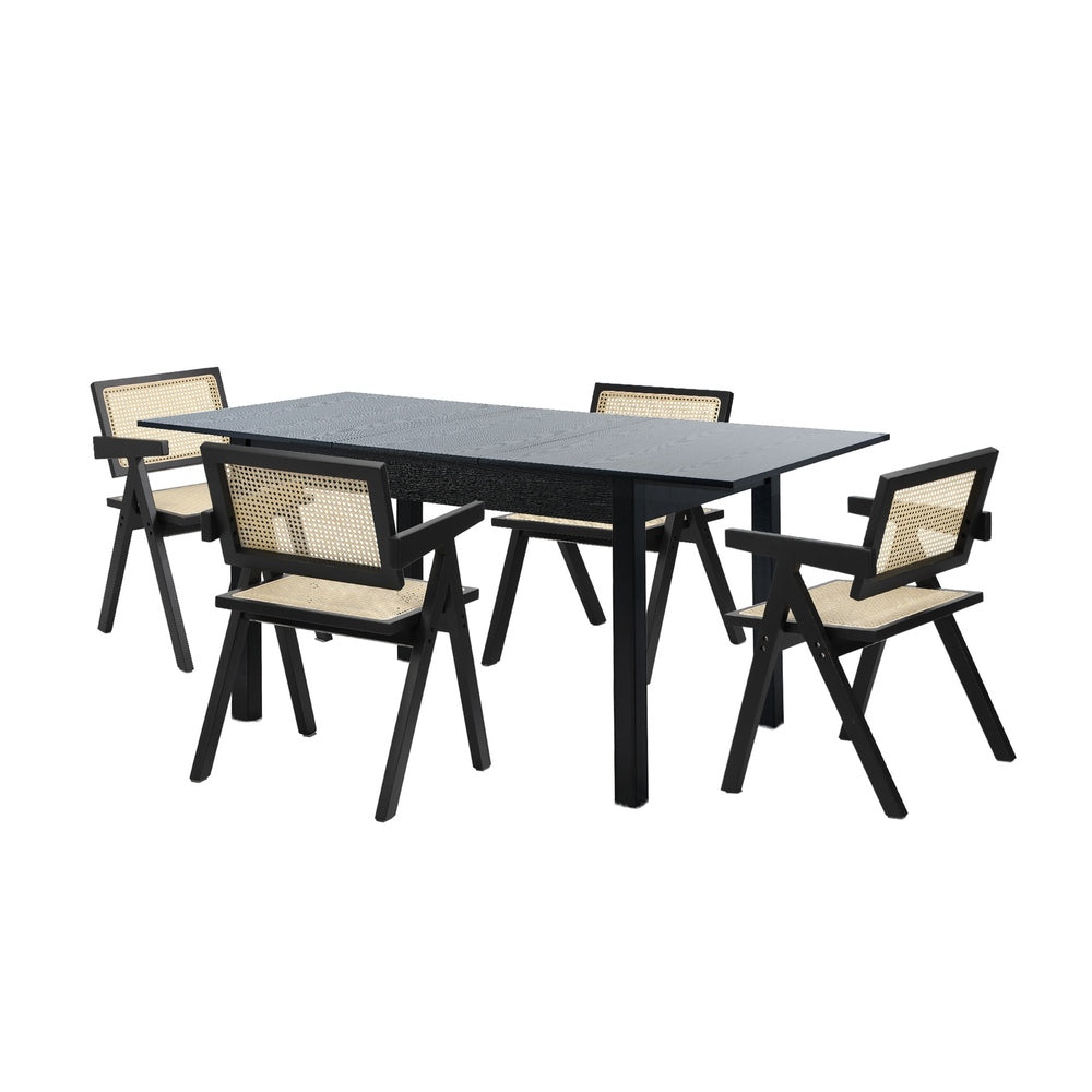 5&7 Piece Dining Table With Chairs Wooden Rattan Dining Set Black