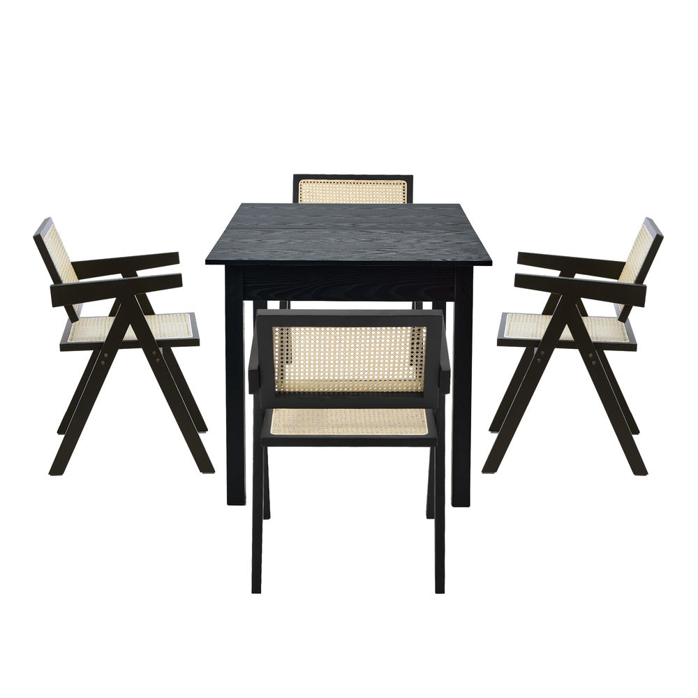 5&7 Piece Dining Table With Chairs Wooden Rattan Dining Set Black