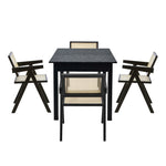 5&7 Piece Dining Table With Chairs Wooden Rattan Dining Set Black