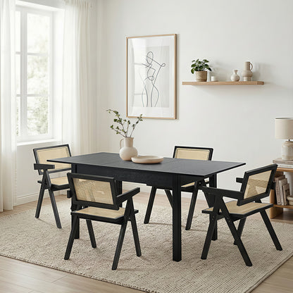 5&7 Piece Dining Table With Chairs Wooden Rattan Dining Set Black
