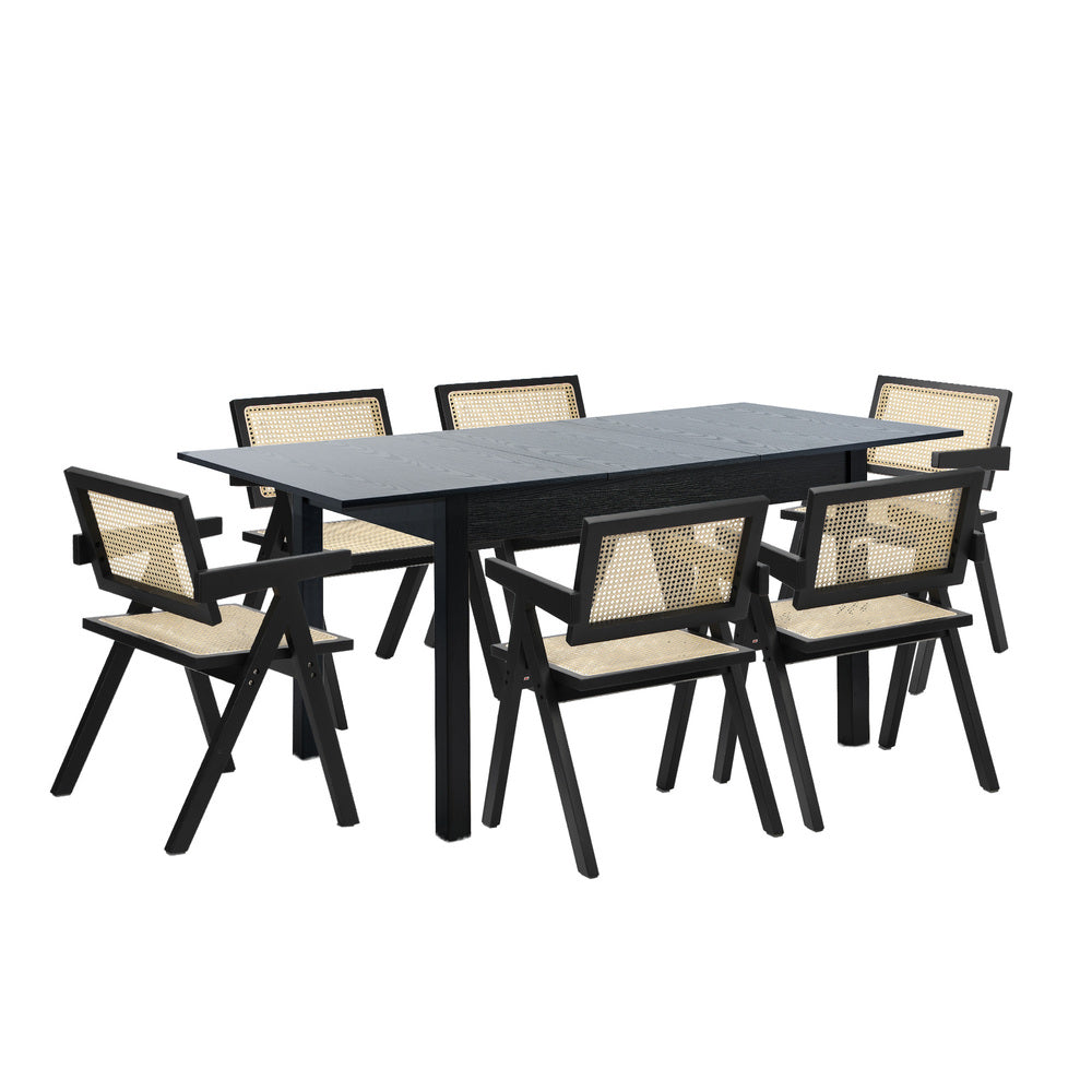 5&7 Piece Dining Table With Chairs Wooden Rattan Dining Set Black