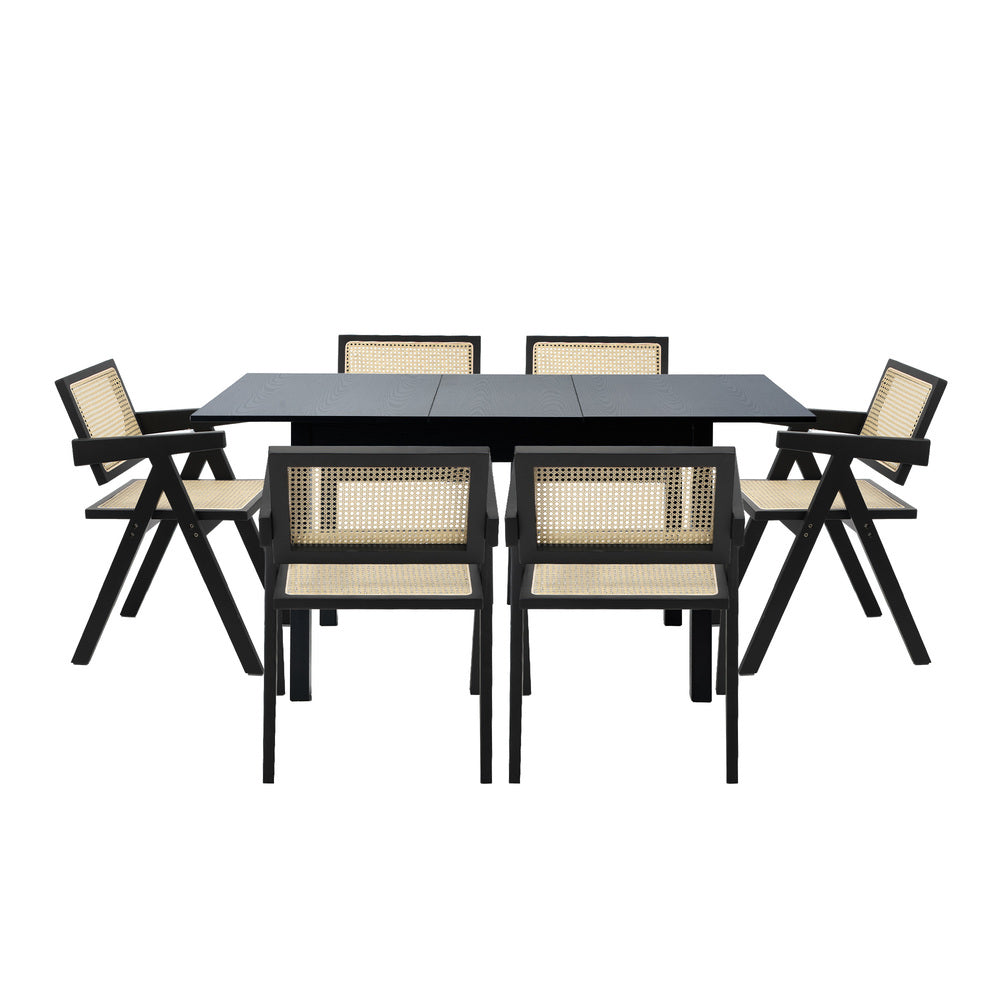 5&7 Piece Dining Table With Chairs Wooden Rattan Dining Set Black