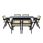5&7 Piece Dining Table With Chairs Wooden Rattan Dining Set Black