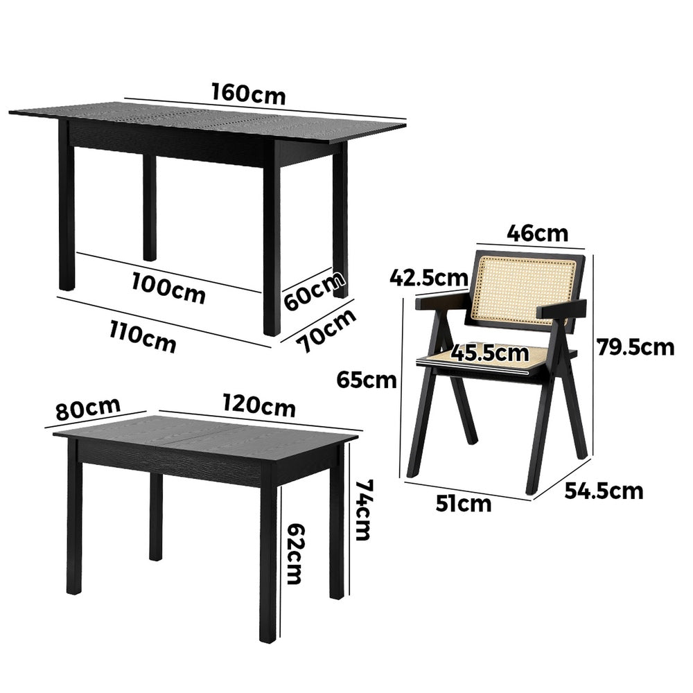 5&7 Piece Dining Table With Chairs Wooden Rattan Dining Set Black