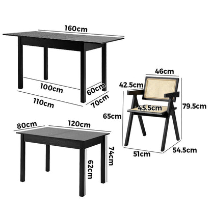 5&7 Piece Dining Table With Chairs Wooden Rattan Dining Set Black
