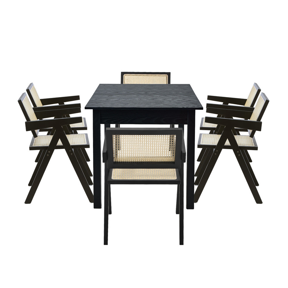 5&7 Piece Dining Table With Chairs Wooden Rattan Dining Set Black