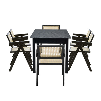 5&7 Piece Dining Table With Chairs Wooden Rattan Dining Set Black