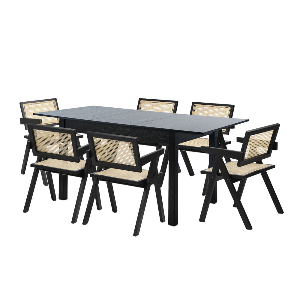 5&7 Piece Dining Table With Chairs Wooden Rattan Dining Set Black
