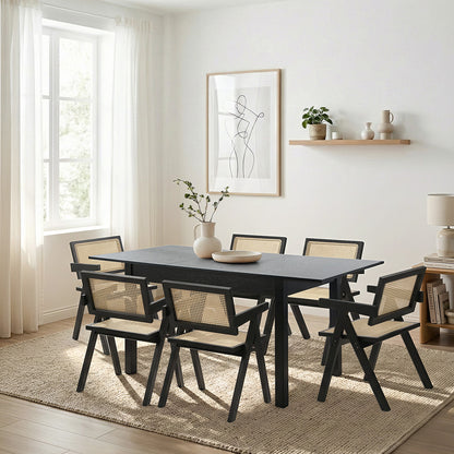 5&7 Piece Dining Table With Chairs Wooden Rattan Dining Set Black