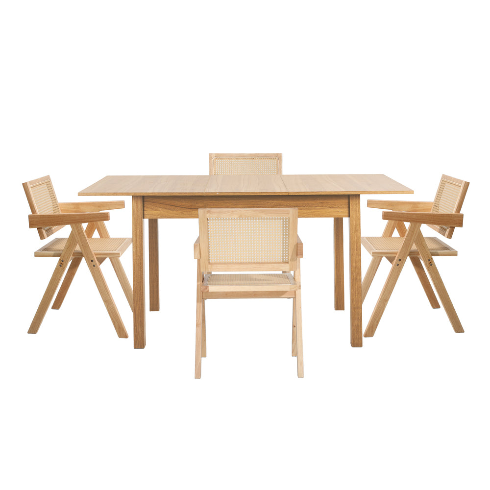 7pc & 5pc Dining Table and Chairs Set Wooden Rattan Style Natural Finish