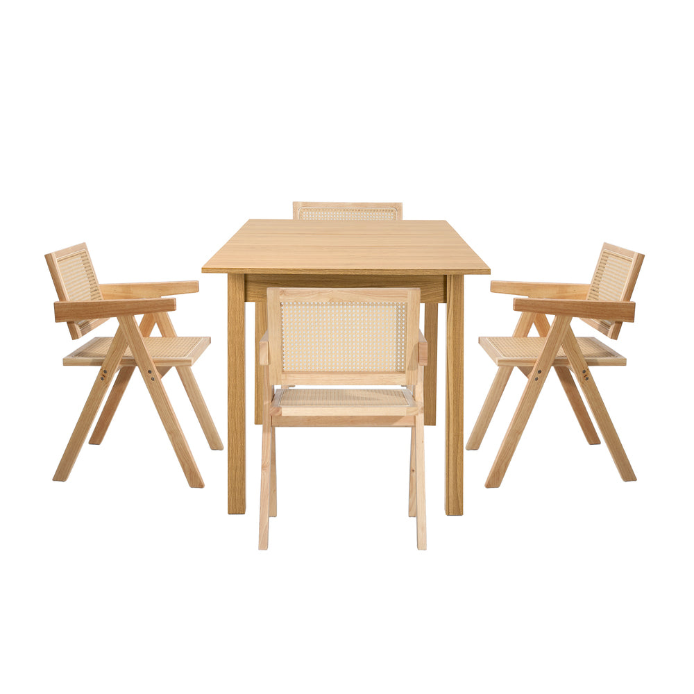 7pc & 5pc Dining Table and Chairs Set Wooden Rattan Style Natural Finish