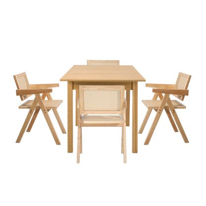 7pc & 5pc Dining Table and Chairs Set Wooden Rattan Style Natural Finish