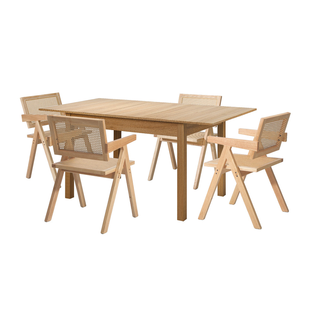 7pc & 5pc Dining Table and Chairs Set Wooden Rattan Style Natural Finish