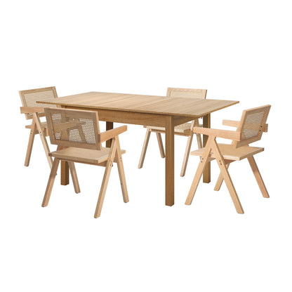 7pc & 5pc Dining Table and Chairs Set Wooden Rattan Style Natural Finish
