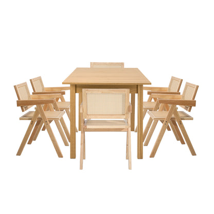 7pc & 5pc Dining Table and Chairs Set Wooden Rattan Style Natural Finish
