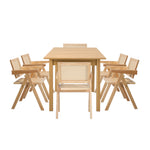 7pc & 5pc Dining Table and Chairs Set Wooden Rattan Style Natural Finish