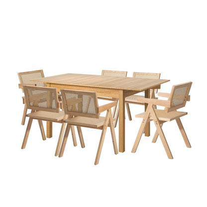7pc & 5pc Dining Table and Chairs Set Wooden Rattan Style Natural Finish