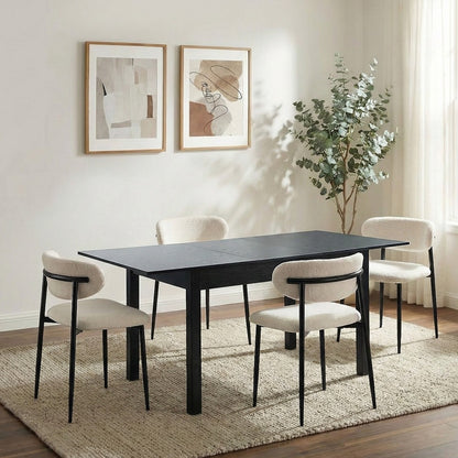 5&7 Piece Dining Table With Chairs Wooden Boucle Dining Set Black